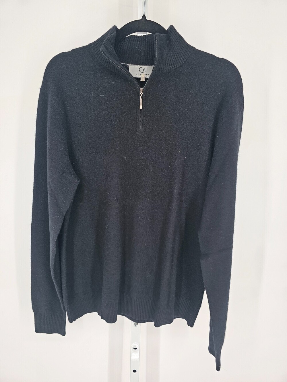 Qi New York Mens Sz L 1/4 Zip Pullover 100% Cashmere Sweater Black